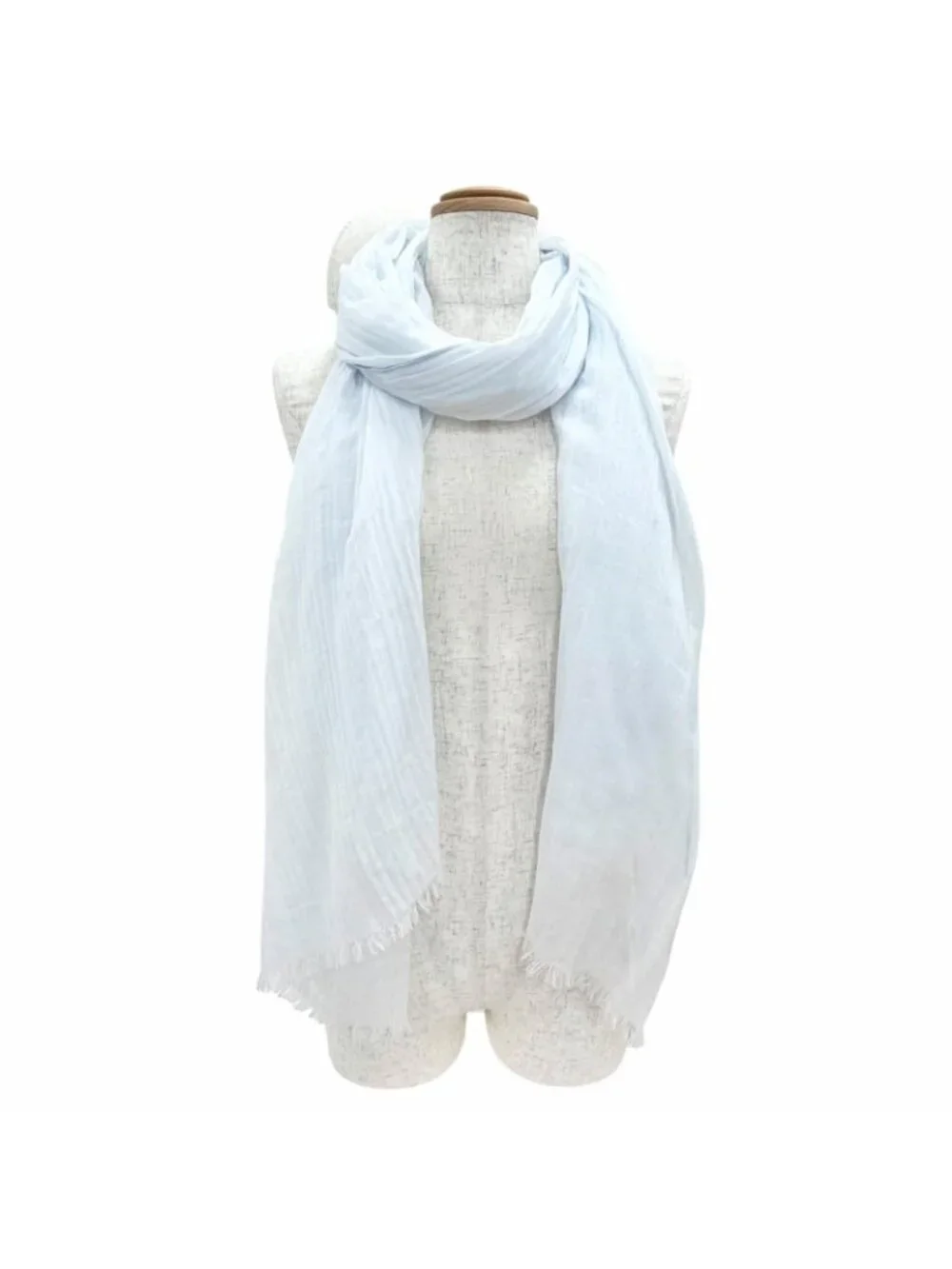 Hermes Naoshima Cotton 100% Blue Zee White H Logo Mini Fringe Large Shawl Scarf